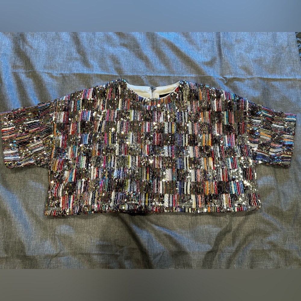 Anna Grace Multicolor Sequin Crop Top - Picture 5 of 12